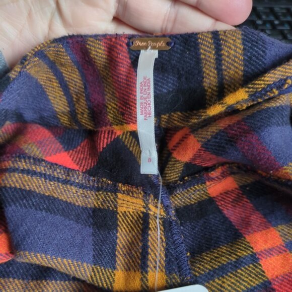 NWT Free People Someday Navy and Orange Plaid Mini Skort Size 8 - Picture 7 of 10
